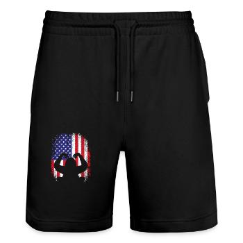 Orang Utan - Stanley/Stella Unisex Bio Joggingshorts Trainer  - Schwarz - Vorne - Nik (191cm) & Marisol (170cm)