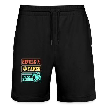 Springreiten Springpferd - Stanley/Stella Unisex Bio Joggingshorts Trainer  - Schwarz - Vorne - Nik (191cm) & Marisol (170cm)