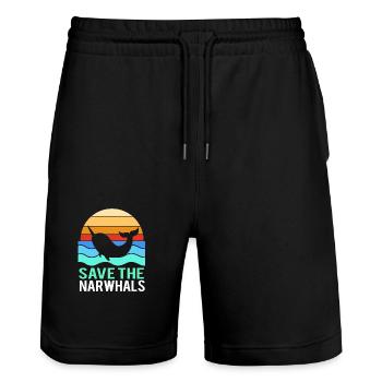 Narwal - Stanley/Stella Unisex Bio Joggingshorts Trainer  - Schwarz - Vorne - Nik (191cm) & Marisol (170cm)