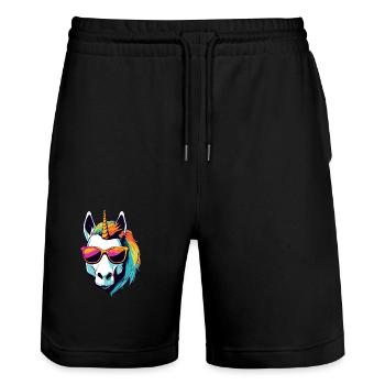 Unicorn Head Portrait - Stanley/Stella Trainer Unisex Organic Jogging Shorts - black - Front - Nik (191cm) & Marisol (170cm)