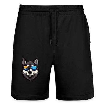 Husky Dog Head Portrait Cool - Stanley/Stella Trainer Unisex Organic Jogging Shorts - black - Front - Nik (191cm) & Marisol (170cm)