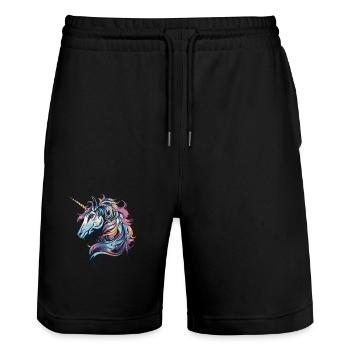 Einhorn Porträt - Stanley/Stella Unisex Bio Joggingshorts Trainer  - Schwarz - Vorne - Nik (191cm) & Marisol (170cm)