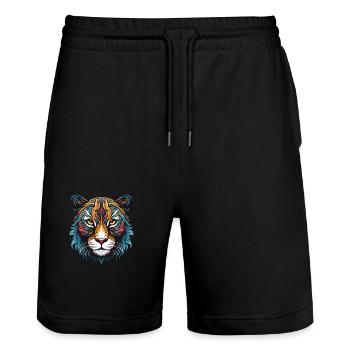 Gepard Portrait - Stanley/Stella Unisex Bio Joggingshorts Trainer  - Schwarz - Vorne - Nik (191cm) & Marisol (170cm)