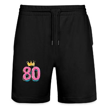 80 Zahl Trikot Krone - Stanley/Stella Unisex Bio Joggingshorts Trainer  - Schwarz - Vorne - Nik (191cm) & Marisol (170cm)