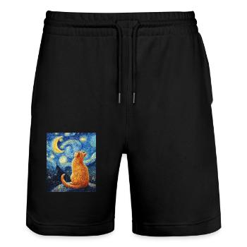Katze Van Gogh Style - Stanley/Stella Unisex Bio Joggingshorts Trainer  - Schwarz - Vorne - Nik (191cm) & Marisol (170cm)