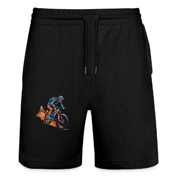 Mountain bikers Sports Mountain biking - Stanley/Stella Trainer Unisex Organic Jogging Shorts - black - Front - Nik (191cm) & Marisol (170cm)
