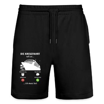 Anruf Kreuzfahrt, Kreuzfahrtschiff, Schiffsreise - Stanley/Stella Unisex Bio Joggingshorts Trainer  - Schwarz - Vorne - Nik (191cm) & Marisol (170cm)