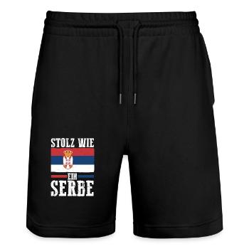 Serbian Serbian Serbia - Stanley/Stella Trainer Unisex Organic Jogging Shorts - black - Front - Nik (191cm) & Marisol (170cm)