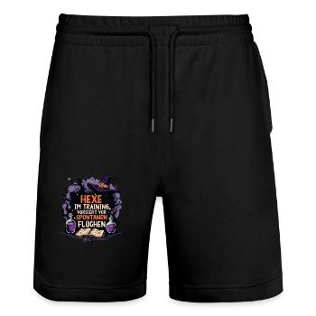 Witch Witch Broom Witch Costume Halloween - Stanley/Stella Trainer Unisex Organic Jogging Shorts - black - Front - Nik (191cm) & Marisol (170cm)