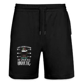 Elf Weihnachtsmann Weihnacht Frohe Weihnachten - Stanley/Stella Unisex Bio Joggingshorts Trainer  - Schwarz - Vorne - Nik (191cm) & Marisol (170cm)