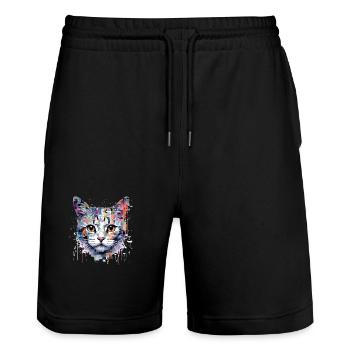 Katze Haustier Welt Tierliebhaber pelziger Freund Abstrakt - Stanley/Stella Unisex Bio Joggingshorts Trainer  - Schwarz - Vorne - Nik (191cm) & Marisol (170cm)