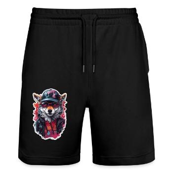 Wolf Cool Cool mit Mütze und Brille Bunt - Stanley/Stella Unisex Bio Joggingshorts Trainer  - Schwarz - Vorne - Nik (191cm) & Marisol (170cm)