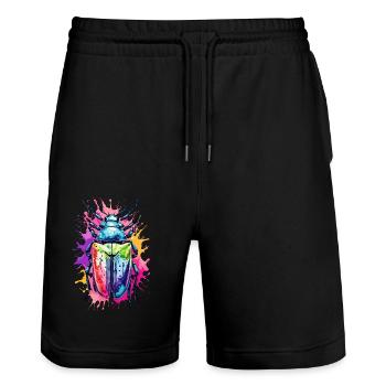 Béliers Coléoptères colorés en aquarelles néon - Short de jogging bio TRAINER Stanley/Stella unisexe - noir - Devant - Nik (191cm) & Marisol (170cm)