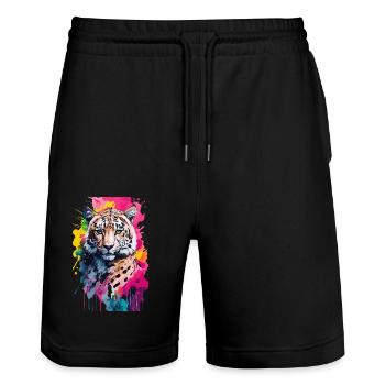 Guépard Cool Coloré à l’Aquarelle, Illustration - Short de jogging bio TRAINER Stanley/Stella unisexe - noir - Devant - Nik (191cm) & Marisol (170cm)