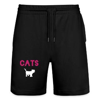 Idée cadeau pour l’amoureux des chats - Short de jogging bio TRAINER Stanley/Stella unisexe - noir - Devant - Nik (191cm) & Marisol (170cm)