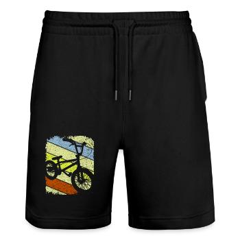 Bmx Rad - BMX Fahrrad - BMX fahren - Stanley/Stella Unisex Bio Joggingshorts Trainer  - Schwarz - Vorne - Nik (191cm) & Marisol (170cm)