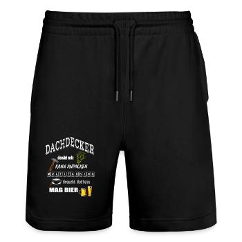 Dachdecker - Stanley/Stella Unisex Bio Joggingshorts Trainer  - Schwarz - Vorne - Nik (191cm) & Marisol (170cm)