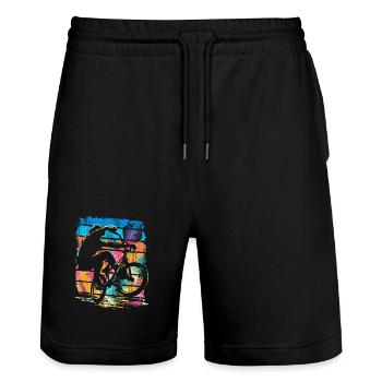 Vintage Bmx Fahrrad - Retro Bmx Rad Farbenfroh - Stanley/Stella Unisex Bio Joggingshorts Trainer  - Schwarz - Vorne - Nik (191cm) & Marisol (170cm)