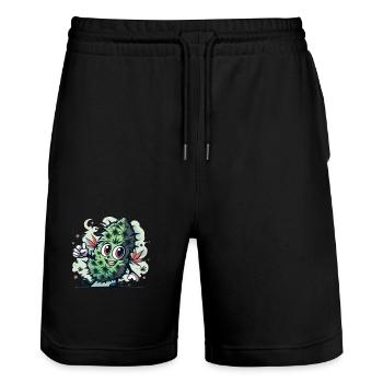 Happy Leaf - Stanley/Stella Trainer Unisex Organic Jogging Shorts - black - Front - Nik (191cm) & Marisol (170cm)