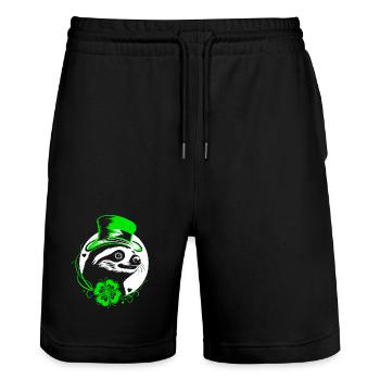 Sloth St Patrick's Day with clover and hat - Stanley/Stella Trainer Unisex Organic Jogging Shorts - black - Front - Nik (191cm) & Marisol (170cm)