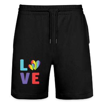 LGBT Pride Month - Love is Love - Stanley/Stella Trainer Unisex Organic Jogging Shorts - black - Front - Nik (191cm) & Marisol (170cm)