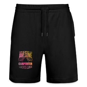 menuiserie - Short de jogging bio TRAINER Stanley/Stella unisexe - noir - Devant - Nik (191cm) & Marisol (170cm)