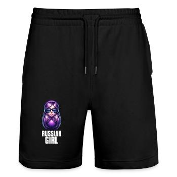Russian Girl! Russia Matryoshka Russian for - Stanley/Stella Trainer Unisex Organic Jogging Shorts - black - Front - Nik (191cm) & Marisol (170cm)
