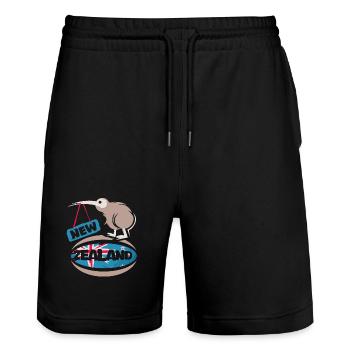 New Zealand kiwi rugby comic cartoon sport icon - Stanley/Stella Trainer Unisex Organic Jogging Shorts - black - Front - Nik (191cm) & Marisol (170cm)