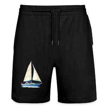 Sailboat Graphics - Stanley/Stella Trainer Unisex Organic Jogging Shorts - black - Front - Nik (191cm) & Marisol (170cm)