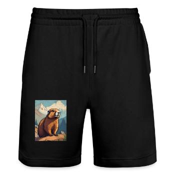 Marmot in the mountains - Stanley/Stella Trainer Unisex Organic Jogging Shorts - black - Front - Nik (191cm) & Marisol (170cm)