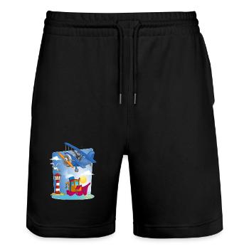 sun, sea, plane, boat lighthouse and seagull - Stanley/Stella Trainer Unisex Organic Jogging Shorts - black - Front - Nik (191cm) & Marisol (170cm)