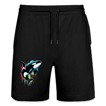 Killer whale - Stanley/Stella Trainer Unisex Organic Jogging Shorts - black - Front - Nik (191cm) & Marisol (170cm)