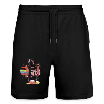Regenbogenroboter Partystar - Stanley/Stella Unisex Bio Joggingshorts Trainer  - Schwarz - Vorne - Nik (191cm) & Marisol (170cm)