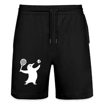 Schlichte Pinguin Silhouette Tennis Spieler Sport - Stanley/Stella Unisex Bio Joggingshorts Trainer  - Schwarz - Vorne - Nik (191cm) & Marisol (170cm)
