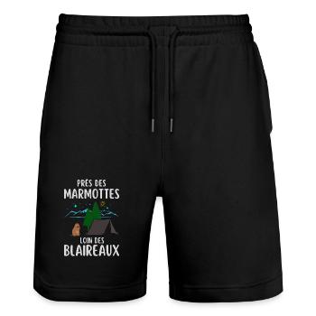 Groundhog camping humor quote - Stanley/Stella Trainer Unisex Organic Jogging Shorts - black - Front - Nik (191cm) & Marisol (170cm)