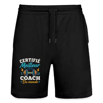 Certified Best Coach in the World - Stanley/Stella Trainer Unisex Organic Jogging Shorts - black - Front - Nik (191cm) & Marisol (170cm)