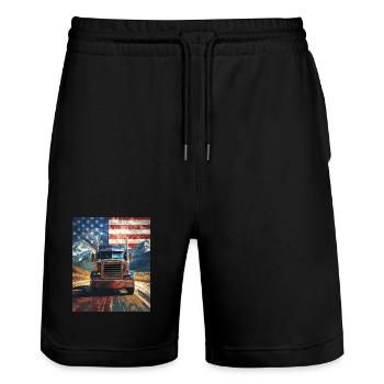truck - Stanley/Stella Trainer Unisex Organic Jogging Shorts - black - Front - Nik (191cm) & Marisol (170cm)