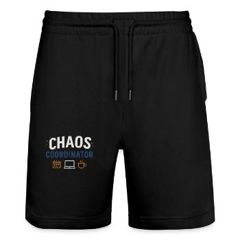 Coordinateur du Chaos – Chemise Funny Sayings pour Elt - Short de jogging bio TRAINER Stanley/Stella unisexe - noir - Devant - Nik (191cm) & Marisol (170cm)