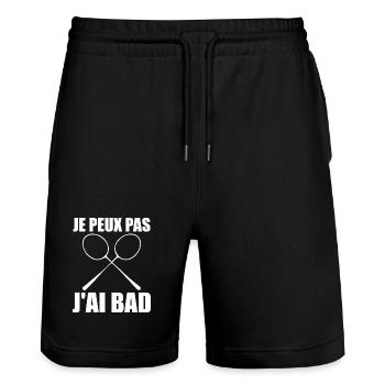 Je peux pas J'ai Bad Cadeau Joueur Homme Badminton - Short de jogging bio TRAINER Stanley/Stella unisexe - noir - Devant - Nik (191cm) & Marisol (170cm)