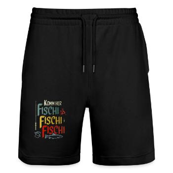 Lustiges Angler Shirt Komm her Fischi Fischi - Stanley/Stella Unisex Bio Joggingshorts Trainer  - Schwarz - Vorne - Nik (191cm) & Marisol (170cm)