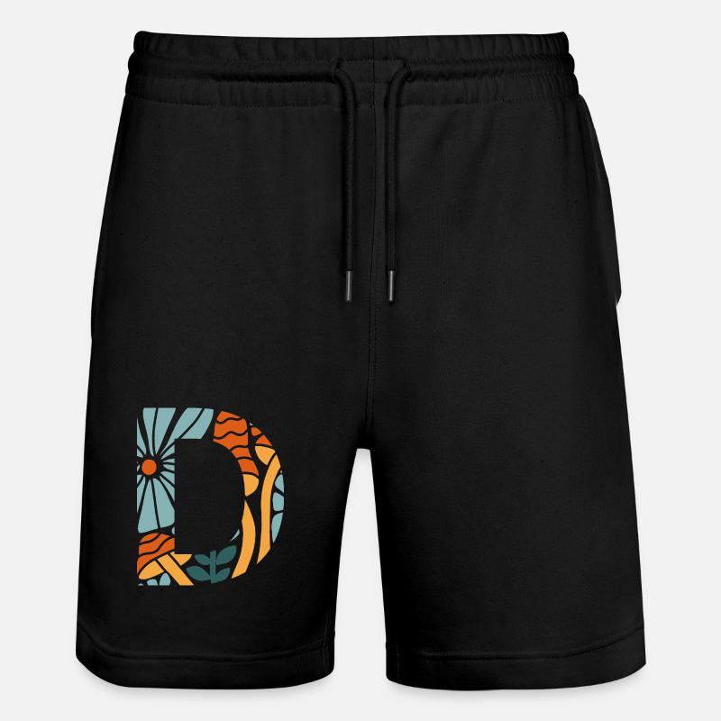 Buchstabe D Groovy Flowers Geschenkidee - Stanley/Stella Unisex Bio Joggingshorts Trainer  - Schwarz