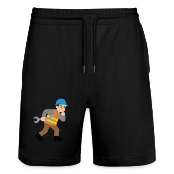 Baustellenheld mit Schraubenschlüssel - Stanley/Stella Unisex Bio Joggingshorts Trainer  - Schwarz - Vorne - Nik (191cm) & Marisol (170cm)