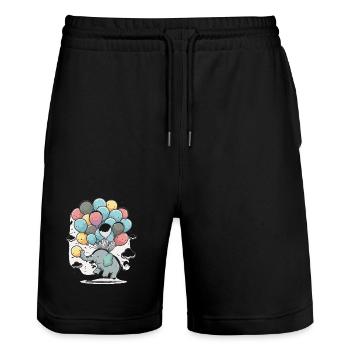 Ballon-Elefant im Wolkenmeer - Stanley/Stella Unisex Bio Joggingshorts Trainer  - Schwarz - Vorne - Nik (191cm) & Marisol (170cm)