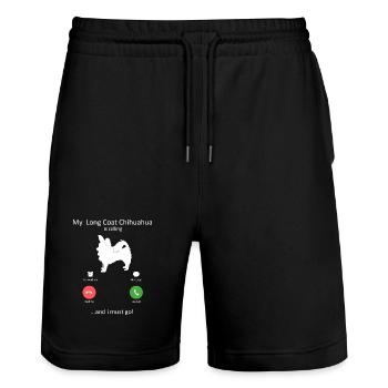 Langmantel-Chihuahua ruft lustige Hundeliebhaberin - Stanley/Stella Unisex Bio Joggingshorts Trainer  - Schwarz - Vorne - Nik (191cm) & Marisol (170cm)