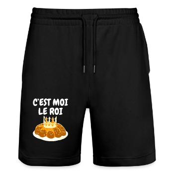 Humour Galette des Rois C'est Moi Le Roi - Short de jogging bio TRAINER Stanley/Stella unisexe - noir - Devant - Nik (191cm) & Marisol (170cm)