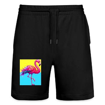flamingo - Stanley/Stella Trainer Unisex Organic Jogging Shorts - black - Front - Nik (191cm) & Marisol (170cm)