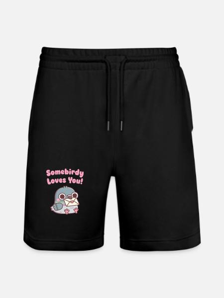 Cute Pigeon Somebirdy Loves You Pun - Stanley/Stella Trainer Unisex Organic Jogging Shorts - black