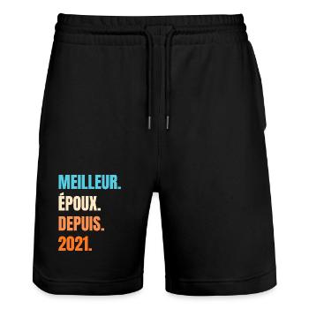 Bester Ehemann seit 2021 Geschenk-Ehemann - Stanley/Stella Unisex Bio Joggingshorts Trainer  - Schwarz - Vorne - Nik (191cm) & Marisol (170cm)