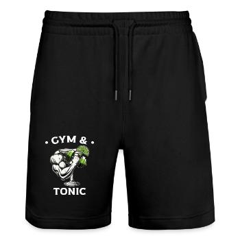 Gym & Tonic Fitness Fusion - Stanley/Stella Trainer Unisex Organic Jogging Shorts - black - Front - Nik (191cm) & Marisol (170cm)