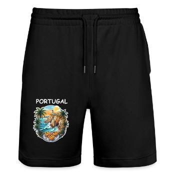 Portugal Cliffs - Stanley/Stella Trainer Unisex Organic Jogging Shorts - black - Front - Nik (191cm) & Marisol (170cm)